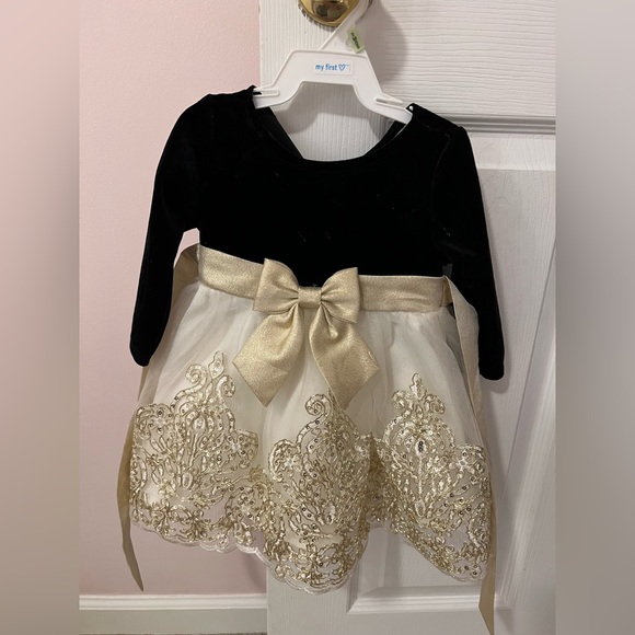 Rare Editions Black & Gold Baby Dress - Picture 1 of 3